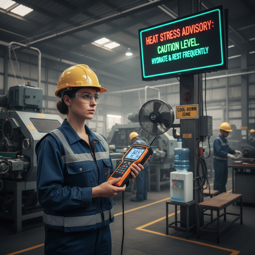 Heat Stress Monitoring - Safety officer measuring temperature and humidity with a WBGT meter